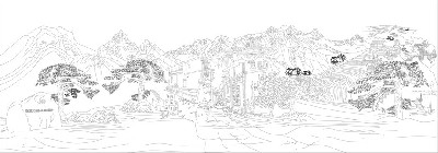 山水風景浮雕雕塑原創(chuàng)手繪設計稿