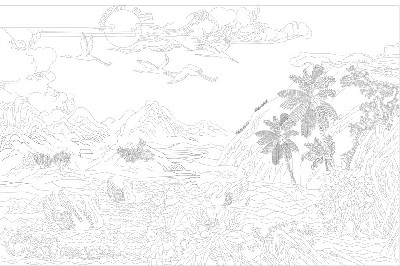 山水風景浮雕雕塑原創(chuàng)手繪設計稿