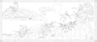 山水風景浮雕雕塑原創(chuàng)手繪設計稿