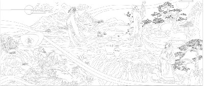 山水風景浮雕雕塑原創(chuàng)手繪設計稿