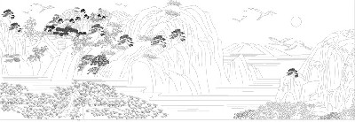 山水風景浮雕雕塑原創(chuàng)手繪設計稿