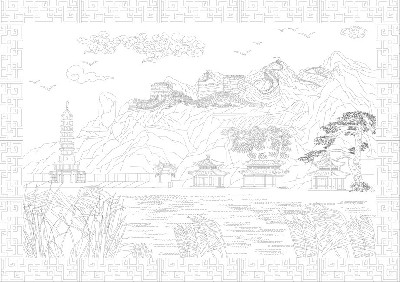 山水風景浮雕雕塑原創(chuàng)手繪設計稿