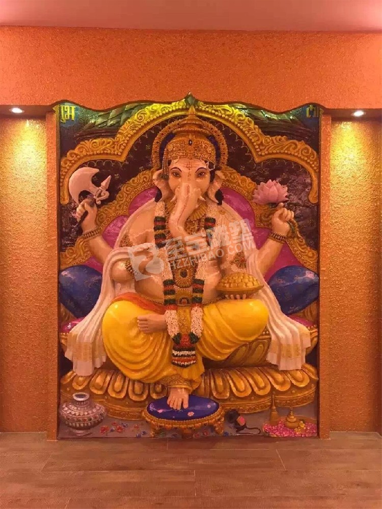 東南業(yè)風格印度象鼻神玻璃鋼彩繪浮雕玻璃鋼仿鑄銅雕塑圓雕設(shè)計定制