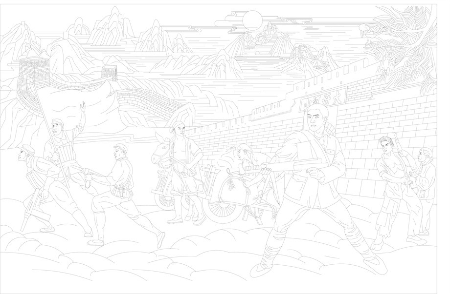 大好河山浮雕雕塑原創(chuàng)手繪設(shè)計(jì)稿