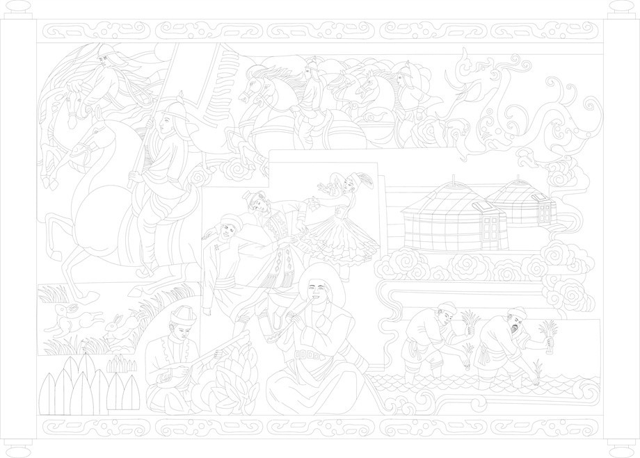 民族團(tuán)結(jié)浮雕雕塑原創(chuàng)手繪設(shè)計稿