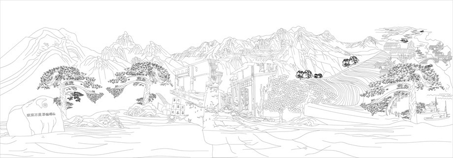 山水風景浮雕雕塑原創(chuàng)手繪設(shè)計稿