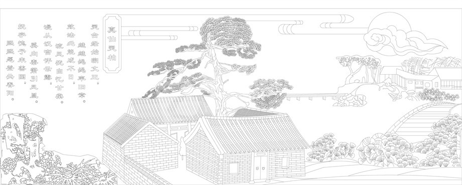 山水風(fēng)景浮雕雕塑原創(chuàng)手繪設(shè)計(jì)稿