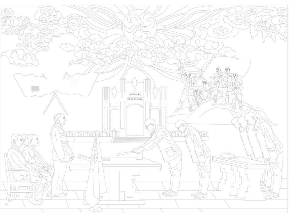 紅色黨建浮雕雕塑原創(chuàng)手繪設計稿